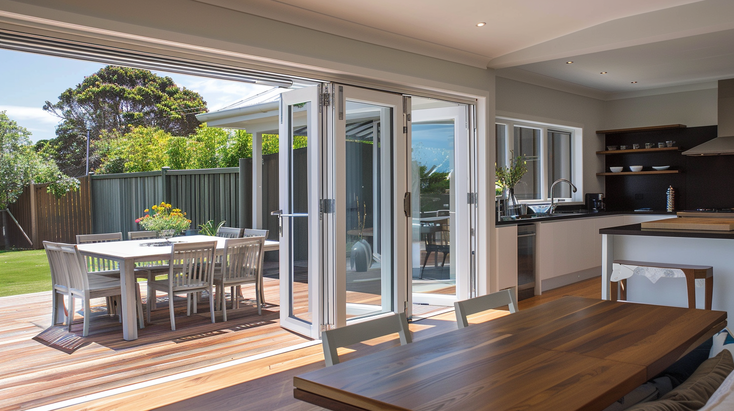 Bi-folding uPVC doors opened for unobstructed access to outdoor living area